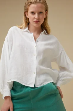 By bar sarah short linen blouse | bright white^ Blusen