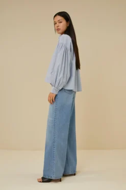 By bar sarah short pin stripe blouse | indi grey^ Blusen